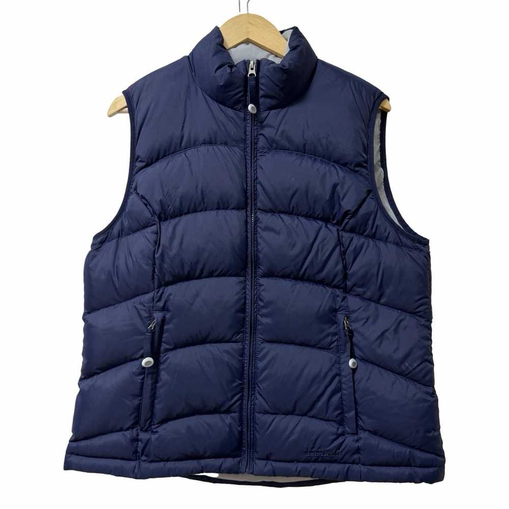 LL Bean Womens Down Full Zip Puffer Vest Size L Blue Outdoor Layers Granola